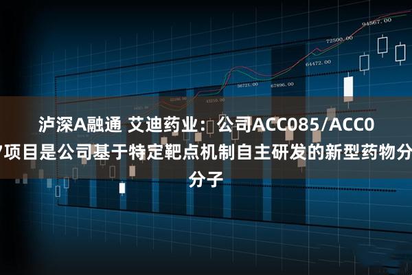泸深A融通 艾迪药业：公司ACC085/ACC077项目是公司基于特定靶点机制自主研发的新型药物分子
